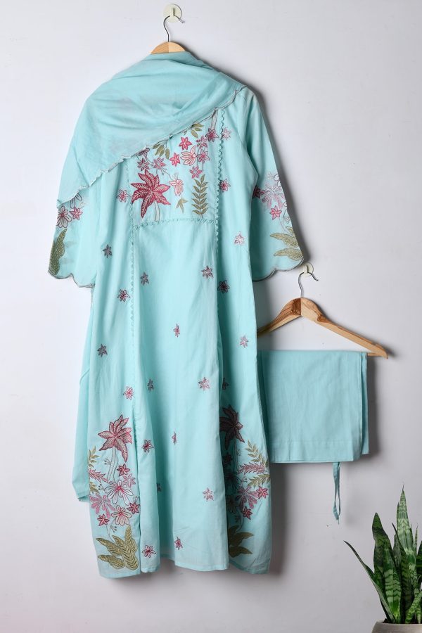 Elegant blue Embroidered Three-Piece Set