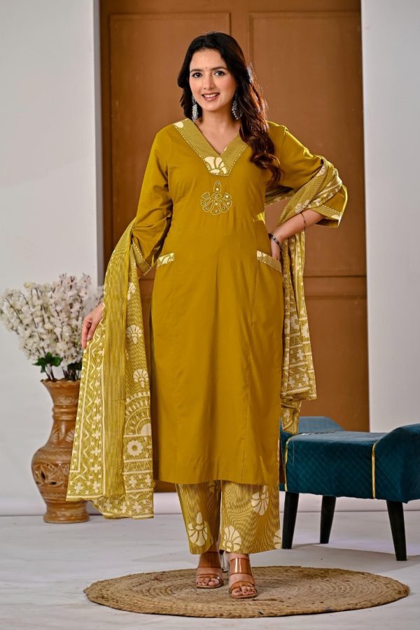Mustard Elegance CottonThree-Piece Set