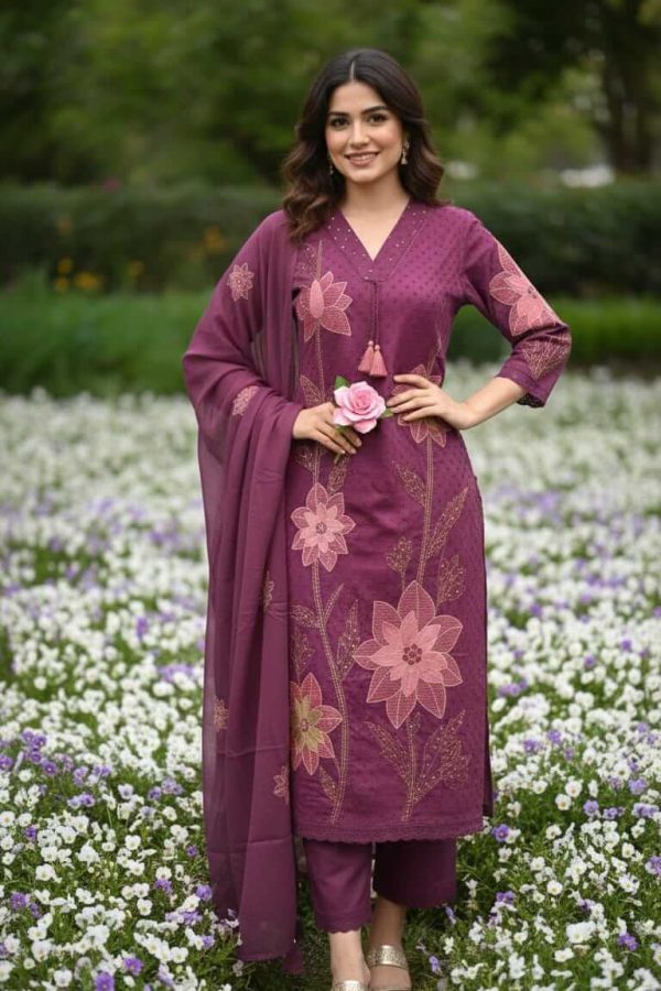 Floral Embroidered Three Piece Set