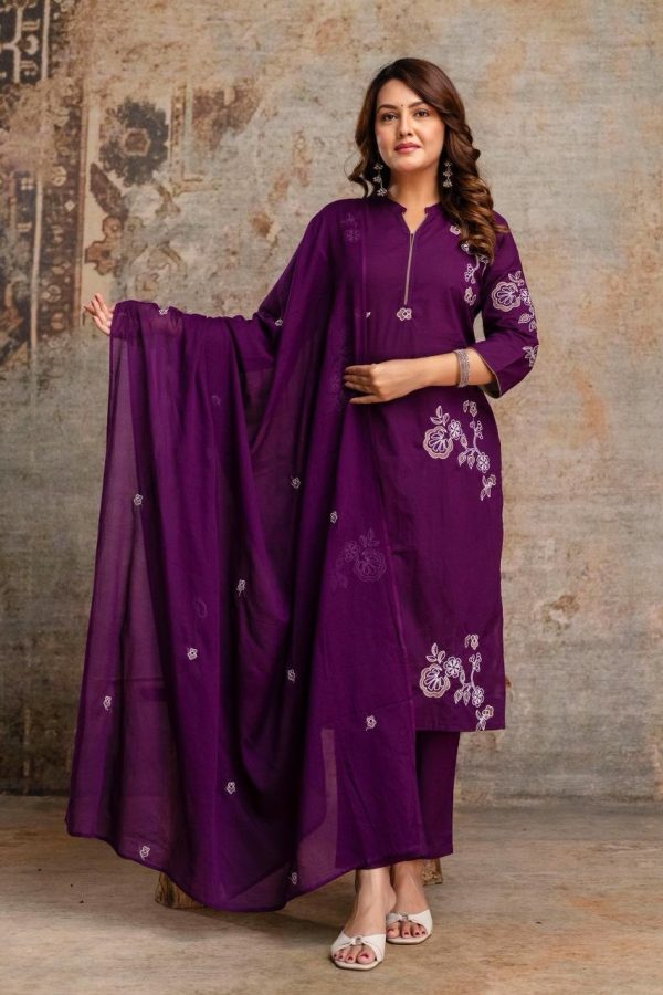 Purple Embroidered Three-Piece Set