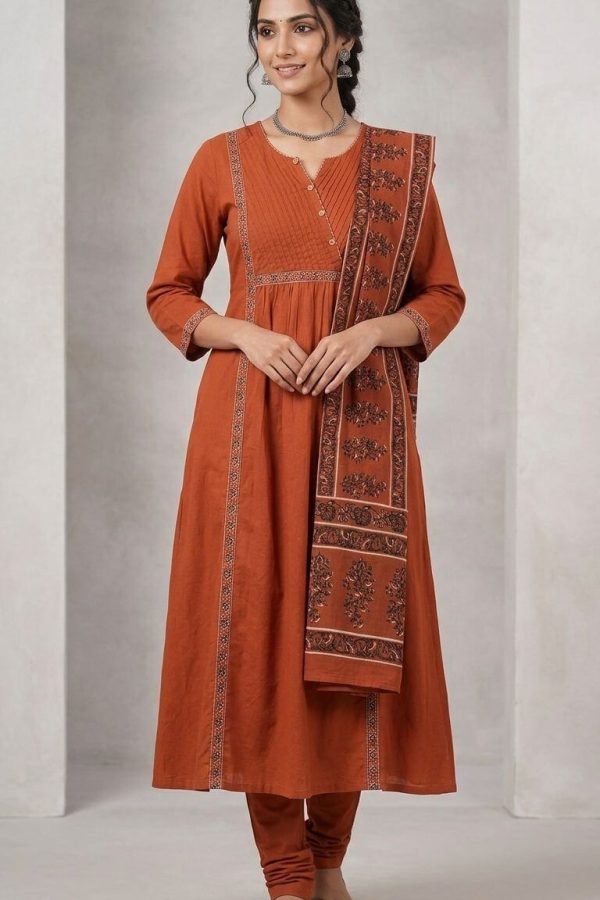 Rust Elegance Cotton Suit Set
